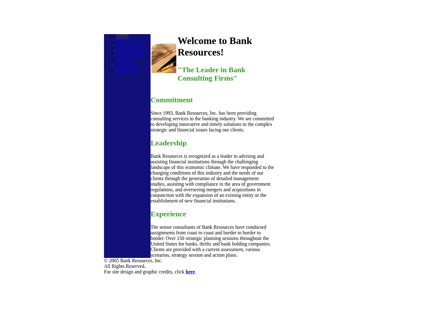 Legacy Bank Resources homepage, fixed-width table layout, HTTP only
